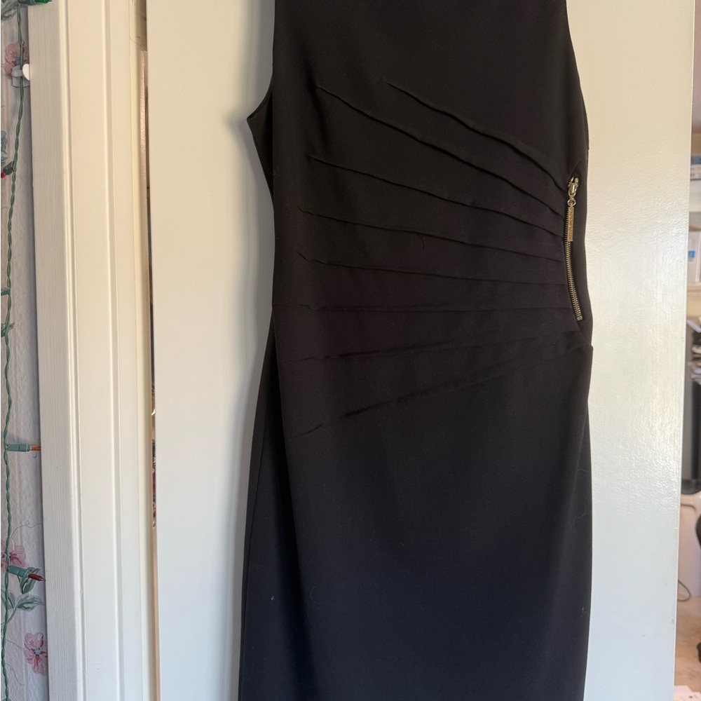 Ivanka Trump Elegant Black Midi Dress with Gold Zipper